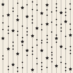 Seamless monochrome geometric pattern background from lines , circle and stars