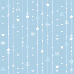 seamless christmas pattern with pine tree,  stars and snowflakes on blue background