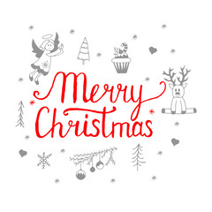Christmas icons set.Vector. Merry Christmas. Hand lettering calligraphic Christmas type poster
