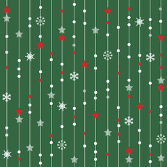 seamless christmas pattern with lines stars and snowflakes on green background
