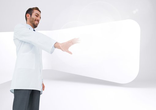 Doctor pretending to touch an invisible screen