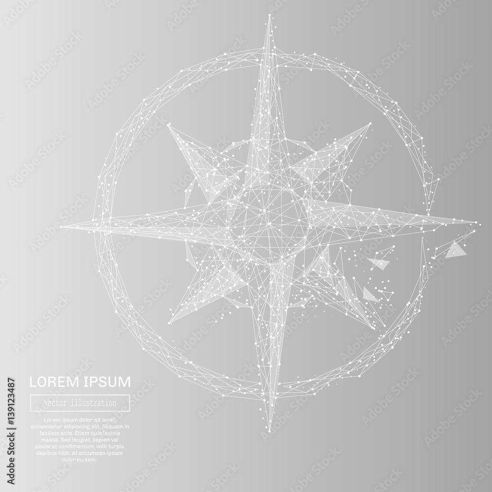 Poster white abstract compass rose polygonal, geometry triangle. light connection structure. low poly vecto