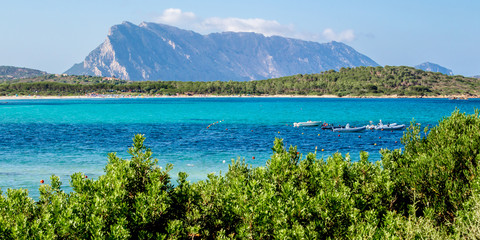 Fototapeta premium Lu impustu beach in Sardinia, with Tavolara island in the background, Italy