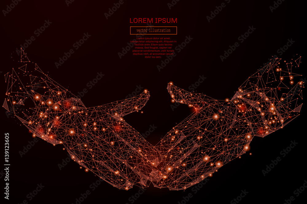 Poster abstract mash line and point handshake on background with an inscription. starry sky or space, consi