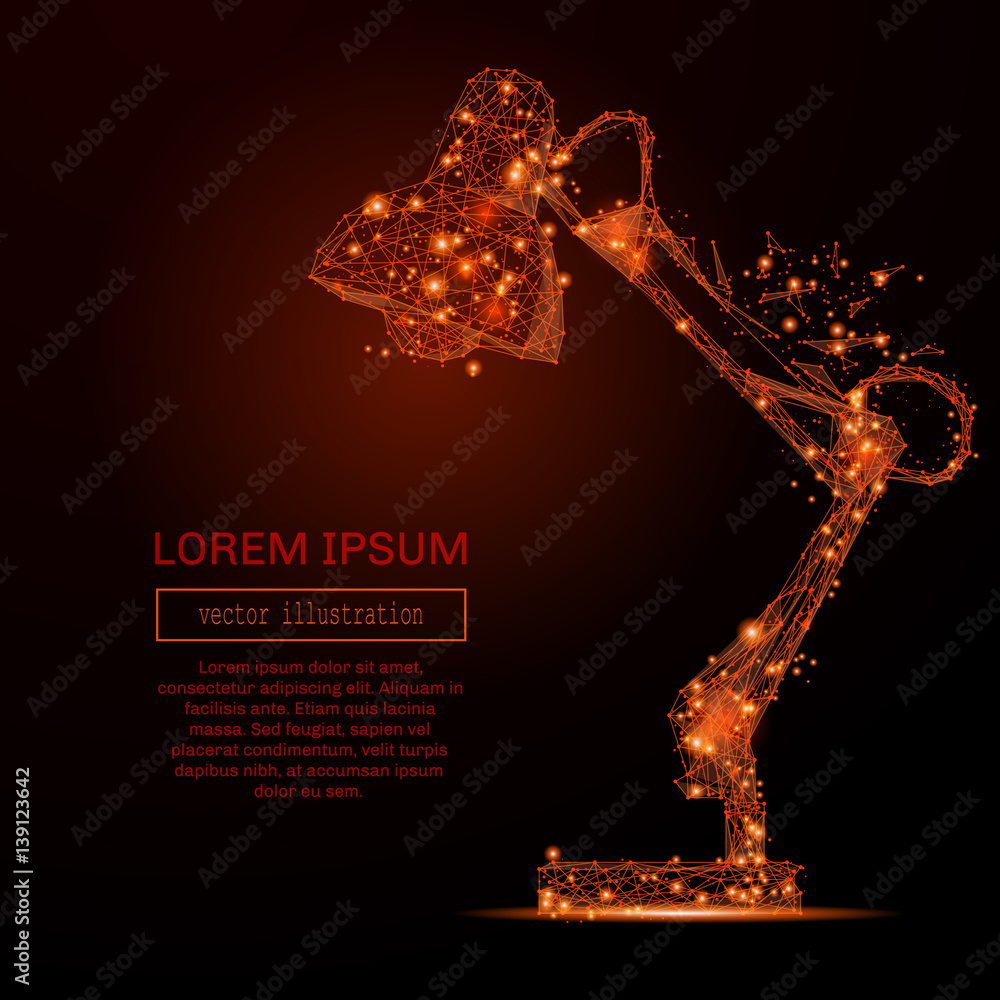 Poster Abstract mash line and point lamp on desk on background with an inscription. Starry sky or space, consisting of stars and the universe. Vector business illustration