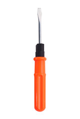 A large flat head screwdriver with orange handle