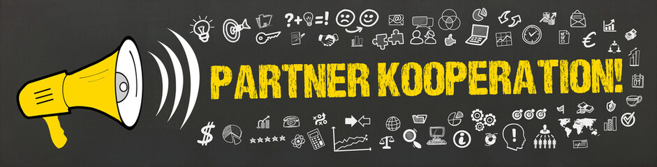 Partner Kooperation! / Megafon mit Symbole