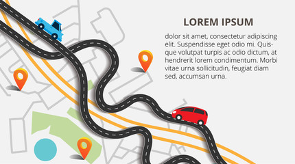Top view city map with winding roads. Street Map with navigation