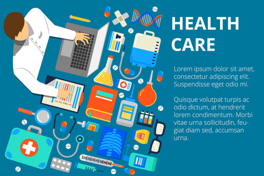 Vector illustration in modern flat style, health care concept. D