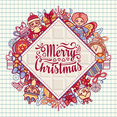 Merry Christmas toys. Greeting card. Christmas and New Year design elements. 
