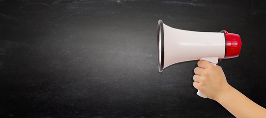 Frau h&auml;lt Megafon