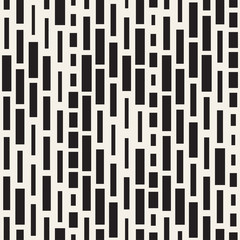 Vector Seamless Black And White Irregular Dash Rectangles Grid Pattern. Abstract Geometric Background Design