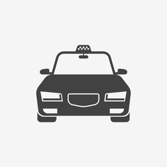 Taxi cab monochrome icon. Front view. Car vector illustration.