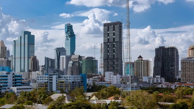 Business Building Bangkok city Asia Thailand landscape area panning and blue sky cloud background, High quality 4K Timelapse (3840 x 2160)