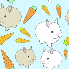 Seamless tileable pattern vector rabbits carrots easter bunnies blue