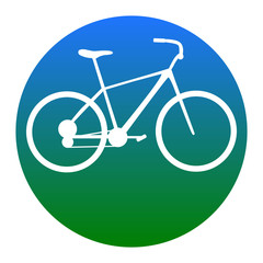 Bicycle, Bike sign. Vector. White icon in bluish circle on white background. Isolated.