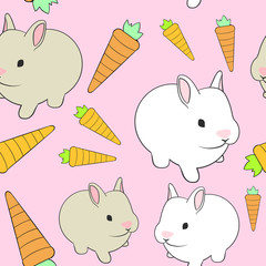 Seamless tileable pattern vector rabbits carrots easter bunnies pink