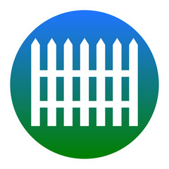 Fence simple sign. Vector. White icon in bluish circle on white background. Isolated.