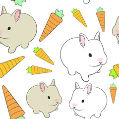 Seamless tileable pattern vector rabbits carrots easter bunnies white