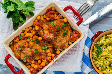 Harissa lamb chops with chickpeas and minted couscous