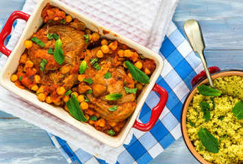 Harissa lamb chops with chickpeas and minted couscous
