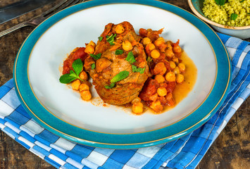 Harissa lamb chops with chickpeas and minted couscous