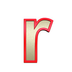 One lower case letter from brushed gold with red frame alphabet set, isolated on white. 3D illustration.