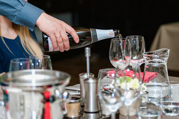 Delicious grilled steak on plate with glass of wine