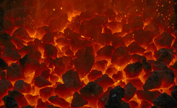 close up of embers in forge