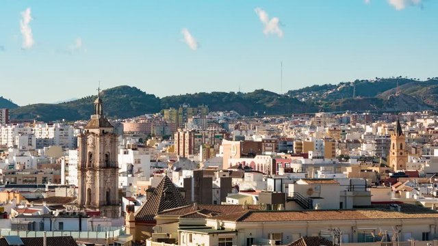 Spain. Malaga. View on the city centre. Timelapse