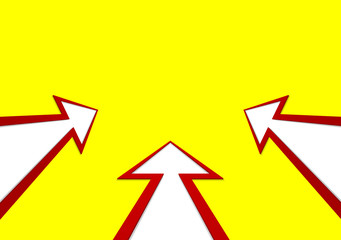 three white arrows with a red stroke on yellow background scrapbooking