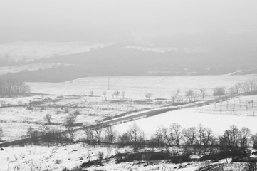 Foggy black and white landscape picture