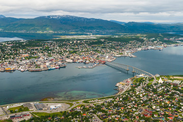 Fototapeta na wymiar Tromso, the largest city in northern Norway, view from Storsteinen viewpoint.