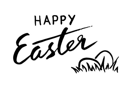 Happy Easter lettering and eggs for greeting card. Vector vintage letterpress