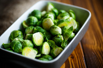 raw Brussels sprouts in ceramic form