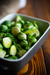 raw Brussels sprouts in ceramic form