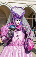 Fototapeta na wymiar Venetian carnival mask,Venice,Italy,25 February 2017,Traditional carnival in Venice venetian carnival mask