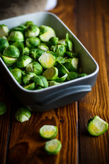 raw Brussels sprouts in ceramic form