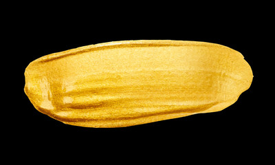 Vector golden brush stroke for you amazing design project. Watercolor texture paint stain isolated on black. Abstract hand painted golden background for greeting, gift, wedding card.