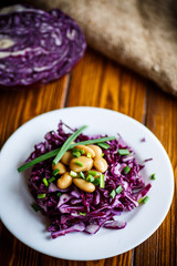 fresh salad of red cabbage with boiled beans