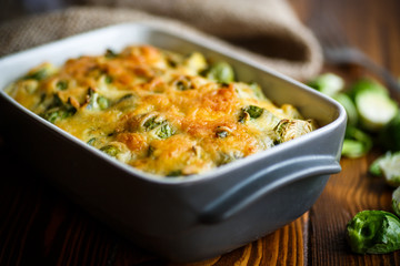 Brussels sprouts baked in sauce with cheese