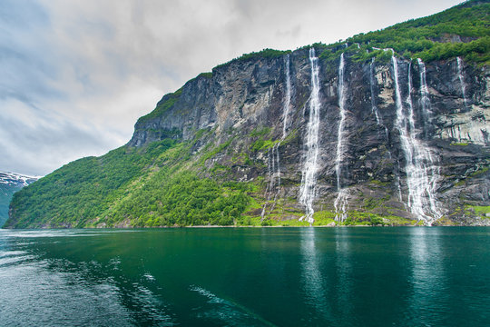 Seven Sisters Waterfall on the Geirangerfjord, beautiful nature in Norway