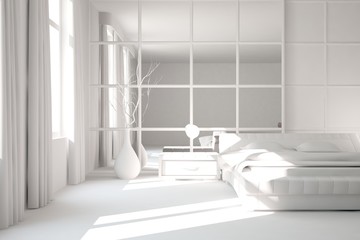 Obraz na płótnie Canvas White modern bedroom. Scandinavian interior design. 3D illustration