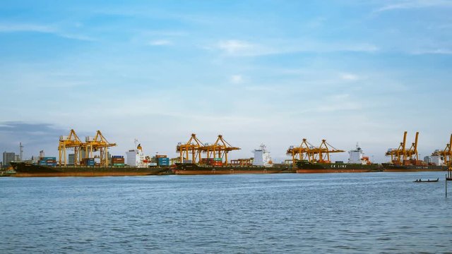 BANGKOK THAILAND - DECEMBER 27: container cargo ship, import export, business logistic supply chain transportation concept for shipping top view background, timelapse 4K, December 27, 2016