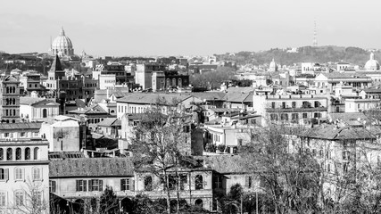 cityscape of Rome in black and white