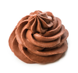 Chocolate frozen yogurt on white background with clipping path. Whipped cream. Mascarpone. Macro.