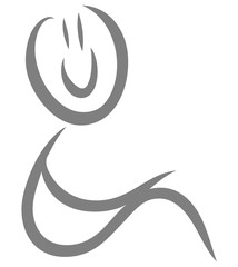 Strichmann Sitzt und schaut fröhlich