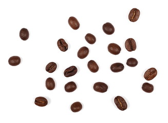 set coffee beans isolated on white background and texture, top view