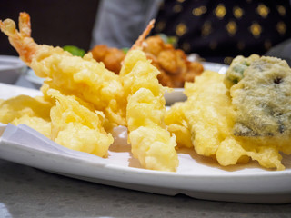 Delicious shrimp tempura on white plate