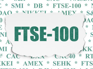 Stock market indexes concept: FTSE-100 on Torn Paper background
